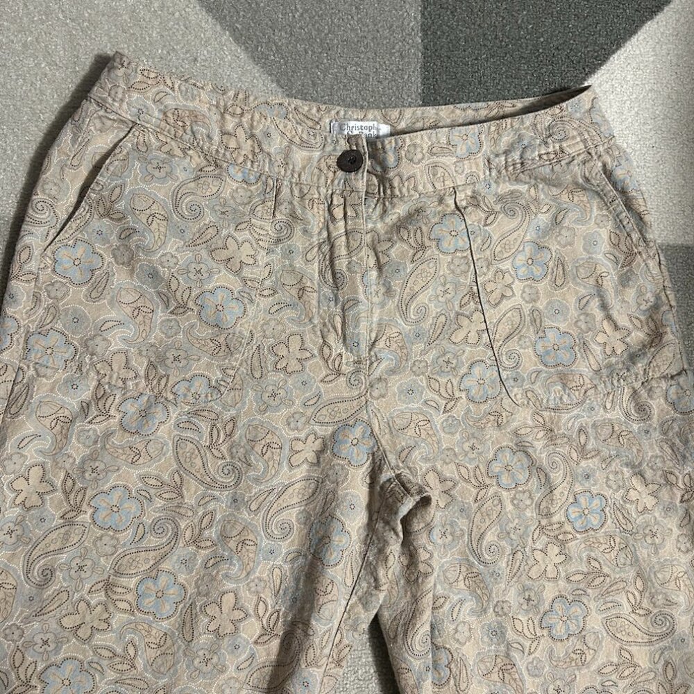 Christopher & Banks Tan‎ Floral/Paisley Linen Blend Capris Women's Size 10
